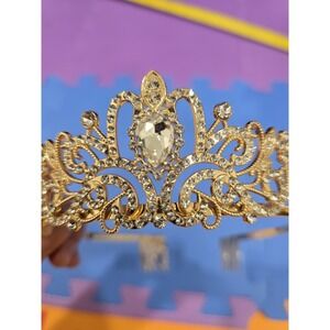 Gold‎ ToneTiara Crown Headpiece Clear Crystal Rhinestone Wedding Bridal Prom